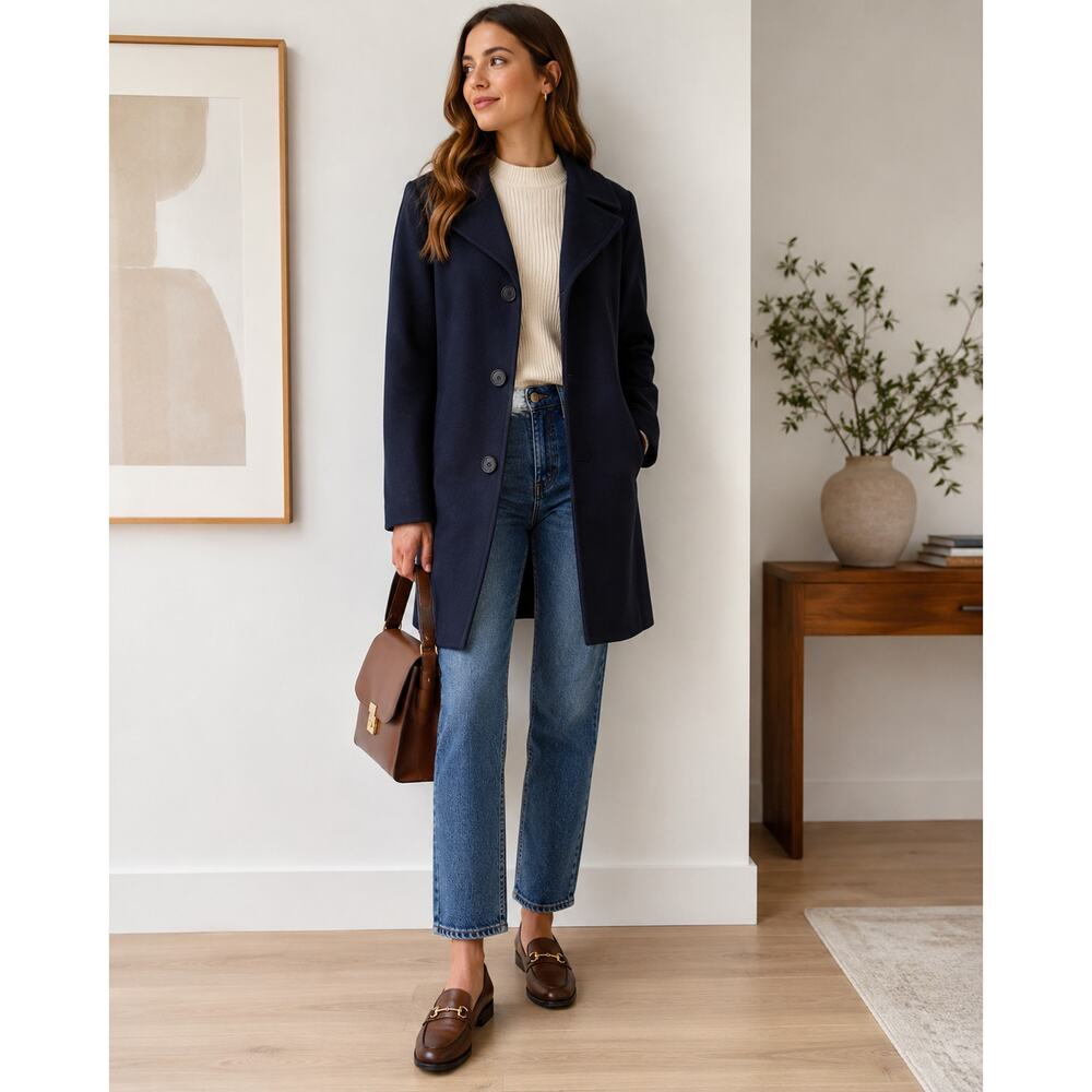 Jack Spade Wool Blend Navy Car Coat Jacket XS Minimal Classic